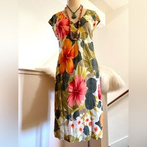 EUC M Vintage Jams World Hawaiian Tropical Floral Lightweight Dress